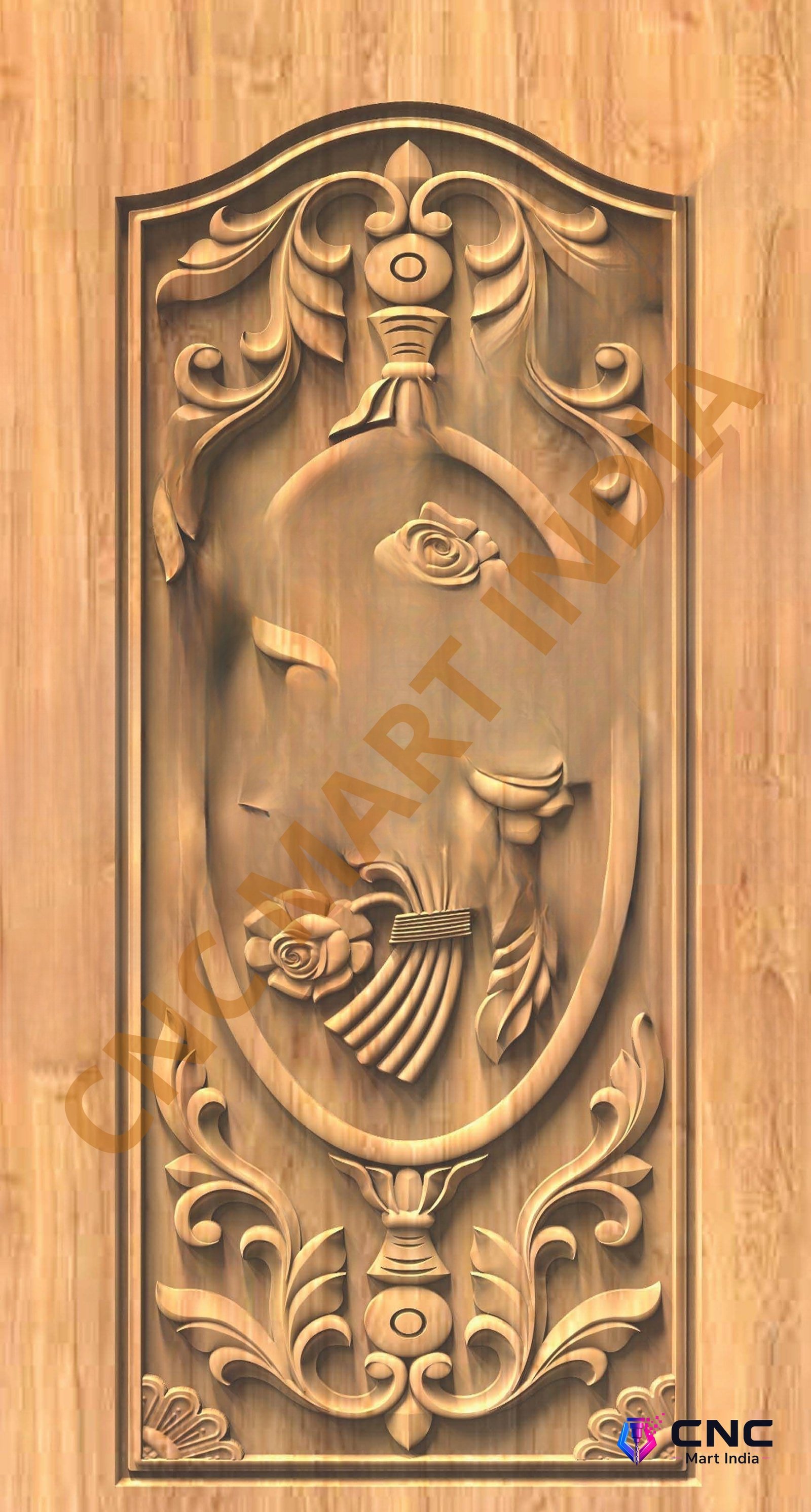 GSK EMBOSSING - EMD-70 Lord Ganesha Divine Floral Carved Door 3D Relief Model